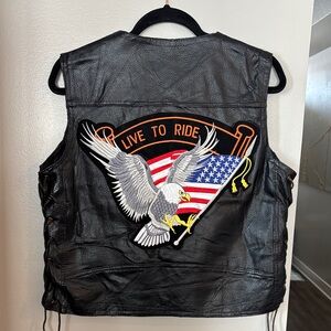 Black Leather Vest with Eagle Patch